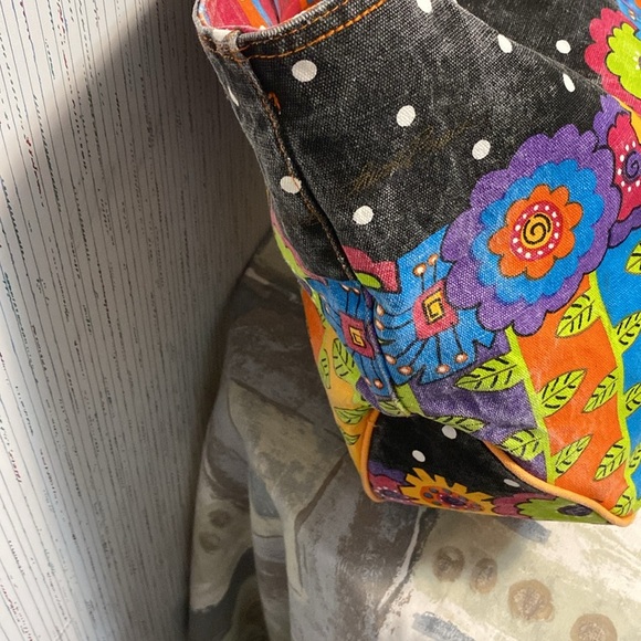 Laurel Burch Shoulder Tote Sun 'n' San Accessories Tote Floral Boho Hippie - Picture 4 of 11